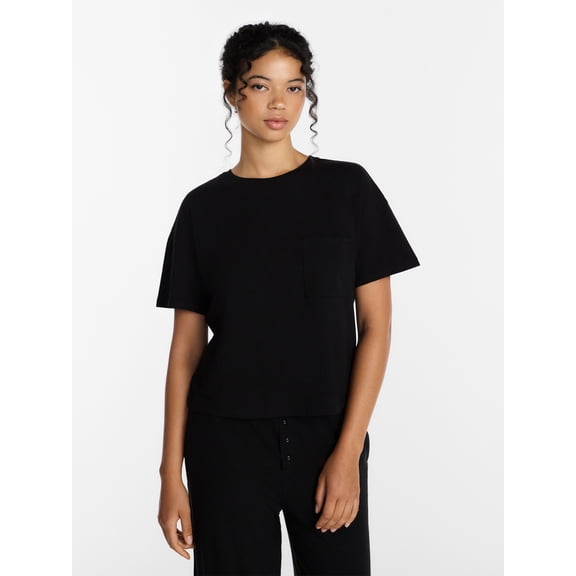 Joyspun Women’s Cotton-Modal Sleep Lounge Top with Short Sleeves, Sizes S-3X