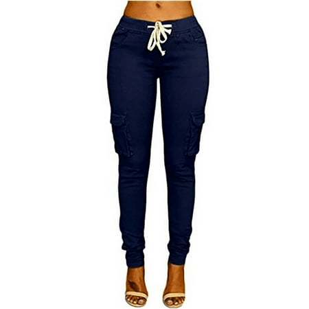 pant drawstring justvh jogger pockets cargo stretch waist lift skinny butt tie pants casual
