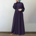 thumbnail image 2 of WTOBBY Women's Long Sleeve Button Down Casual Solid Color Round Neck Maxi Dress Modest Muslim-Friendly Robe Design for Relaxed Outings and Home Wear,Purple 5XL, 2 of 5