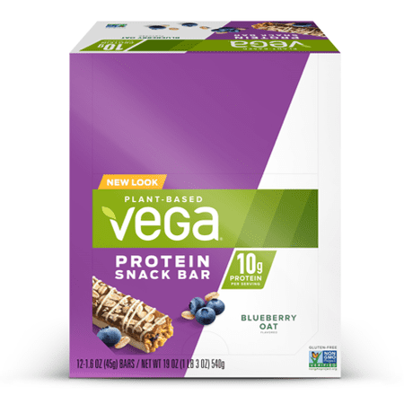 Vega Plant Protein Snack Bar, Blueberry Oat, 10g Protein, 12 Ct