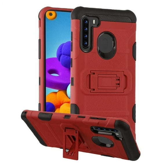 Samsung Galaxy A21 Phone Case Hybrid Impact Armor Rugged Rubber TPU Dual Layer Hard Shockproof with Kickstand Stand Protective Heavy Duty [Military-Grade] RED Cover For Samsung Galaxy A21 [2020]
