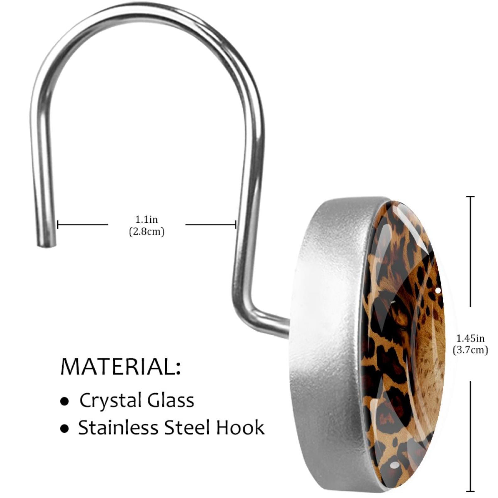 Leopard Skin Texture Shower Curtain Hooks Round Crystal Glass, Set of 12 Shower Curtain Rings - Shower Hooks for Curtain Shower Rings