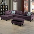 thumbnail image 2 of PonLiving Sectional Sofa, 2 Piece Living Room Linen Couch with Storage Ottoman, Cup Holder, Left Facing Chaise, Purple, 2 of 7