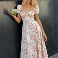 thumbnail image 2 of Summer Saving Wycnly Summer Dresses for Women Beach Cute Puff Sleeve Tie Front Empire Waist Slit Swing Long Sundress 2024 Short Sleeve Square Neck Floral Print Maxi Formal Dress Pink l, 2 of 7