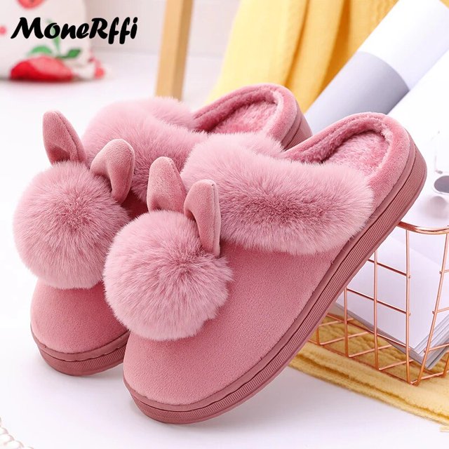 Couple Winter Home Slippers Women Shoes Cute Cartoon Cat Slippers Men Warm Plush Slides Indoor Bedroom Non-Slip Floor Slipper