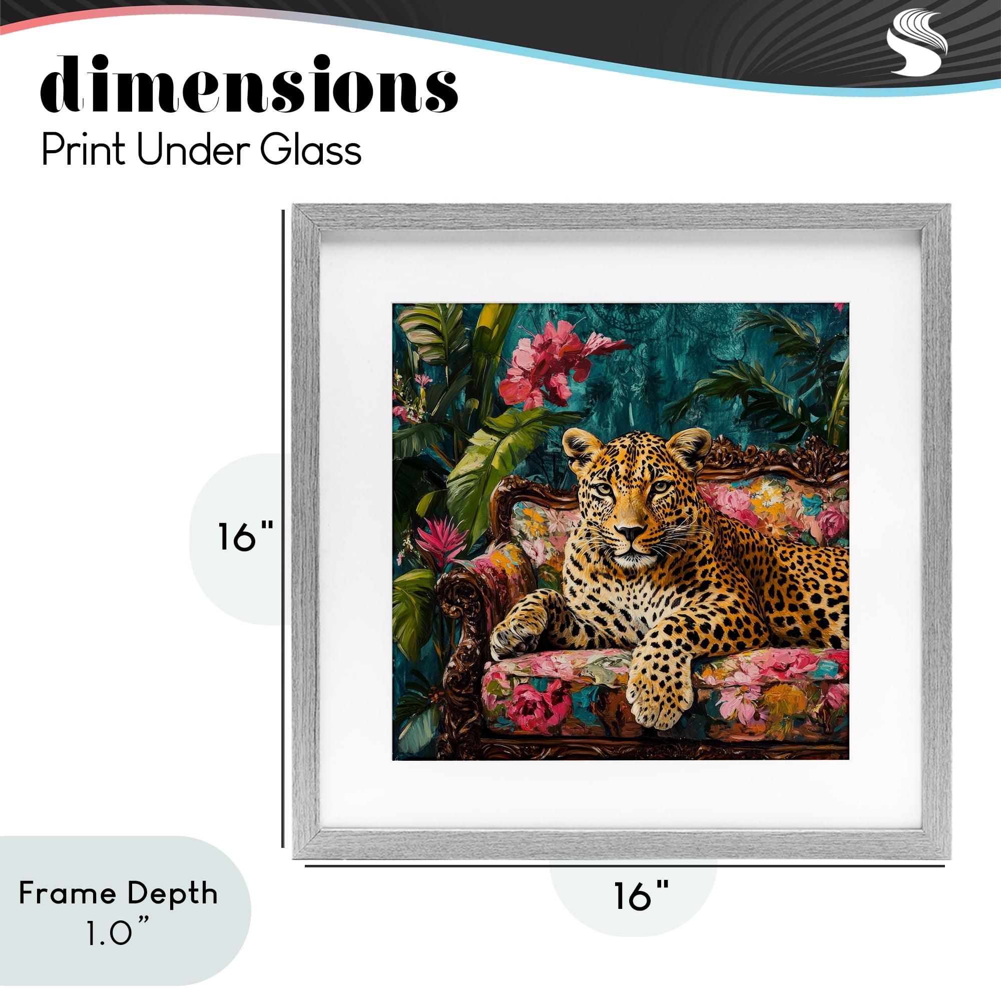 Stupell Industries Fashionable Leopard on Floral Sofa Gray Framed Print Under Glass, design by Petal Prints Design