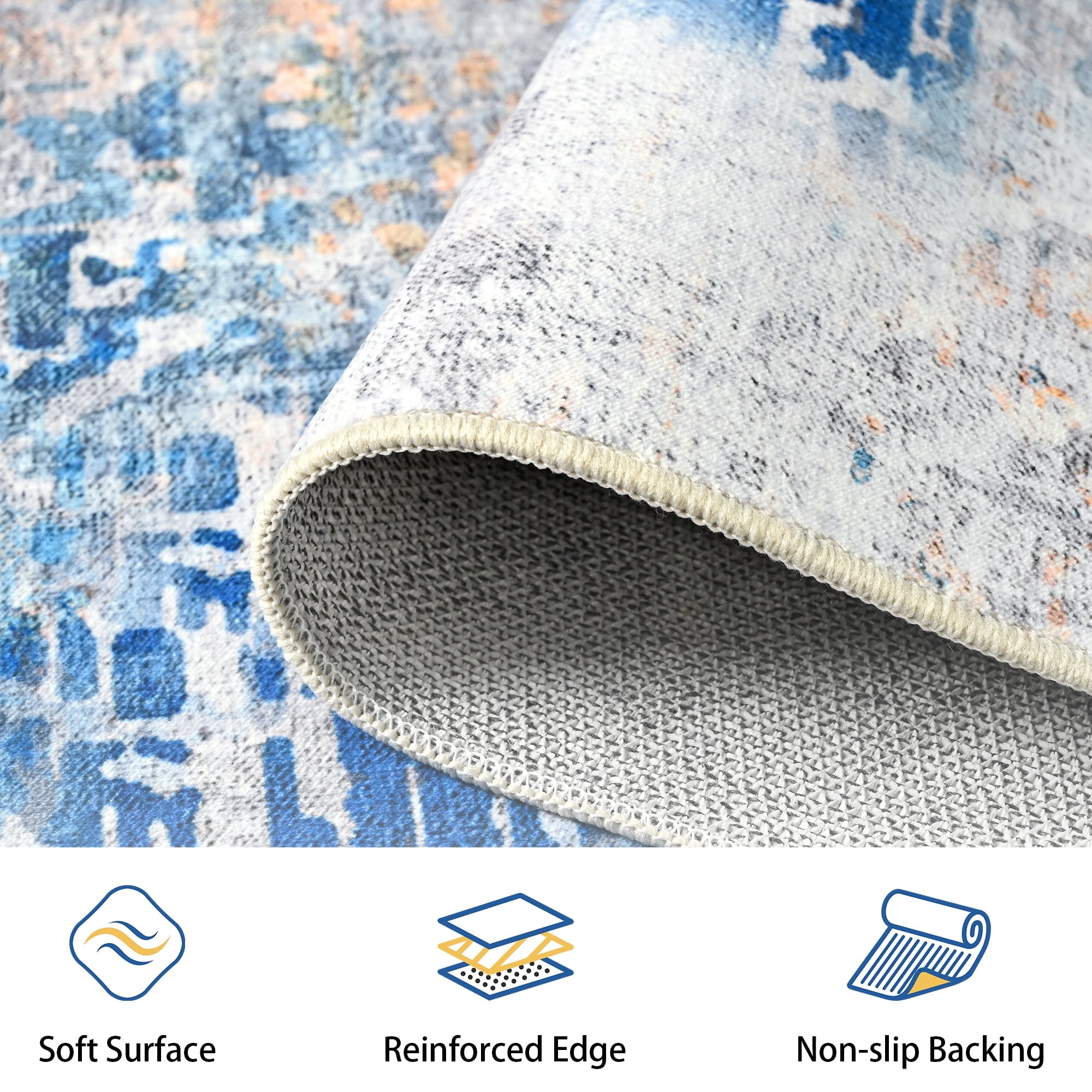 Arogan Modern Abstract Washable Rug for Living Room, Bedroom, Dining Room, Children's Playroom, Blue, 2' x 3'