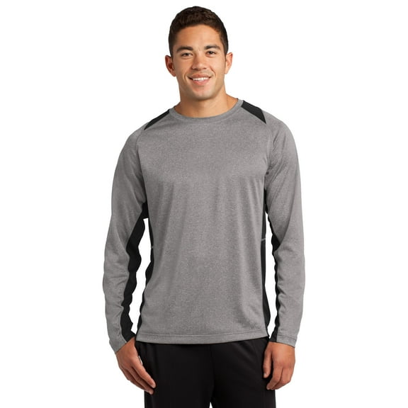 Sport-Tek Long Sleeve Heather Colorblock Contender Tee St361ls - Vintage Heather/ Black - XS