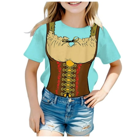 

Little Girls Summer Clothes Clearance Girls Fashion Festival Printed Round Neck Short Sleeve Casual T Shirt Top Kids Girl T-Shirt 12-13 Years