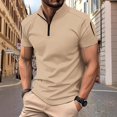 thumbnail image 2 of WEAIXIMIUNG T-Shirt Patchwork Décontracté pour Hommes, Col Montant, Manches Courtes, Couleur Unie, 2 of 8