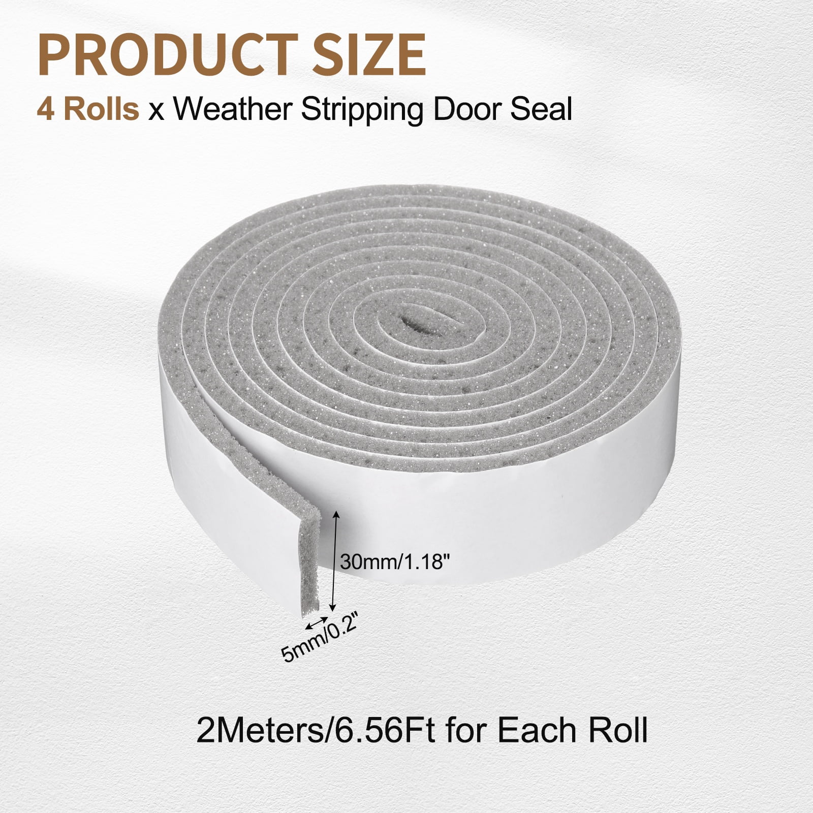 1-3/16" x 3/16" Foam Weather Stripping, Self Adhesive Door Seal Insulation Strips, Soundproofing Foam Seal Tape for Door/Window, Air Conditioning (26.25 Ft Total Length in 4 Roll)