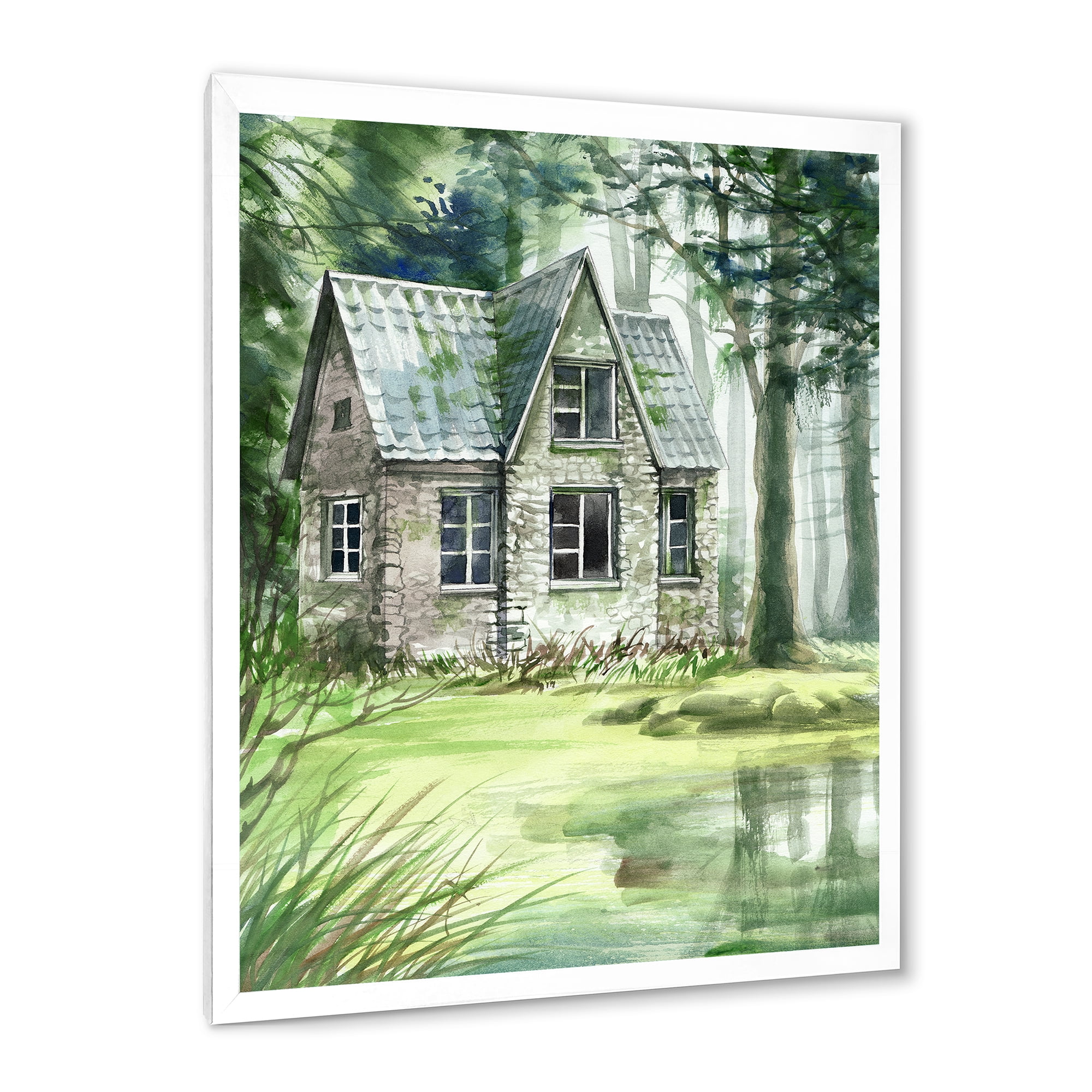 Designart 'Old Haunted House In The Pine Forest' Lake House Framed Art Print