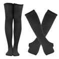 thumbnail image 2 of 1 Set Winter Socks Gloves Set Thick Slimming Striped Fingerless Soft Keep Warm Contrast Color High Elasticity Christmas Socks Gloves Set for School,Dark Gray, 2 of 8