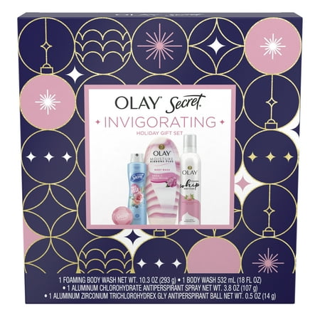 Olay & Secret Invigorating Holiday Gift Set (Foaming Body Wash + Ribbons Body Wash + Antiperspirant Spray + Antiperspirant Ball)