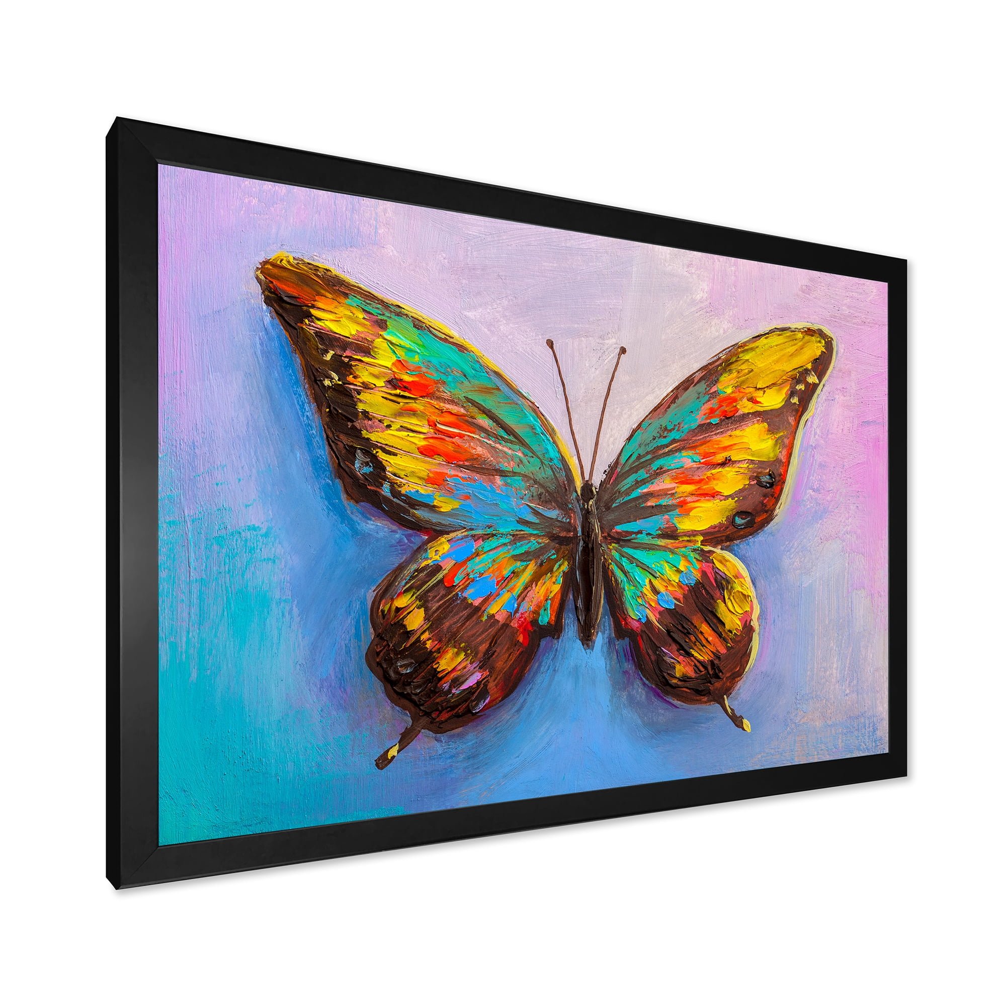 Designart 'Beautiful Butterfly In Orange and Turquoise' Modern Framed Art Print