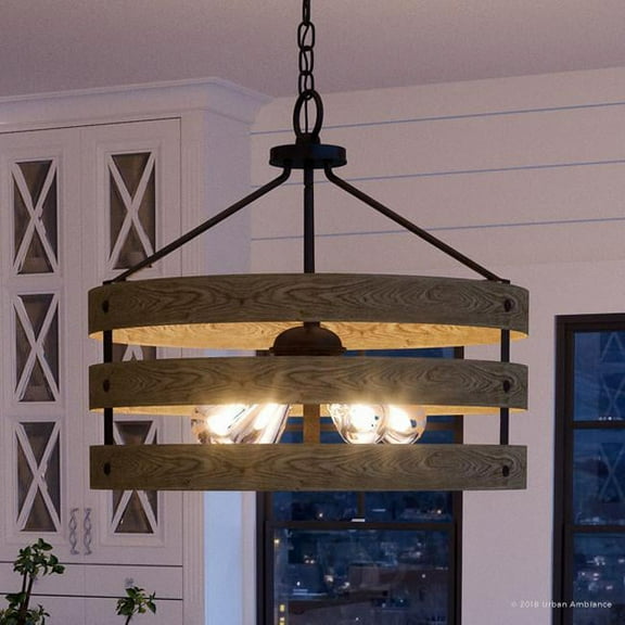 Urban Ambiance Luxury Coastal Pendant, Size: 18-1/4"H x 21-5/8"W, with Rustic Style Elements, Charcoal Finish, UHP2474
