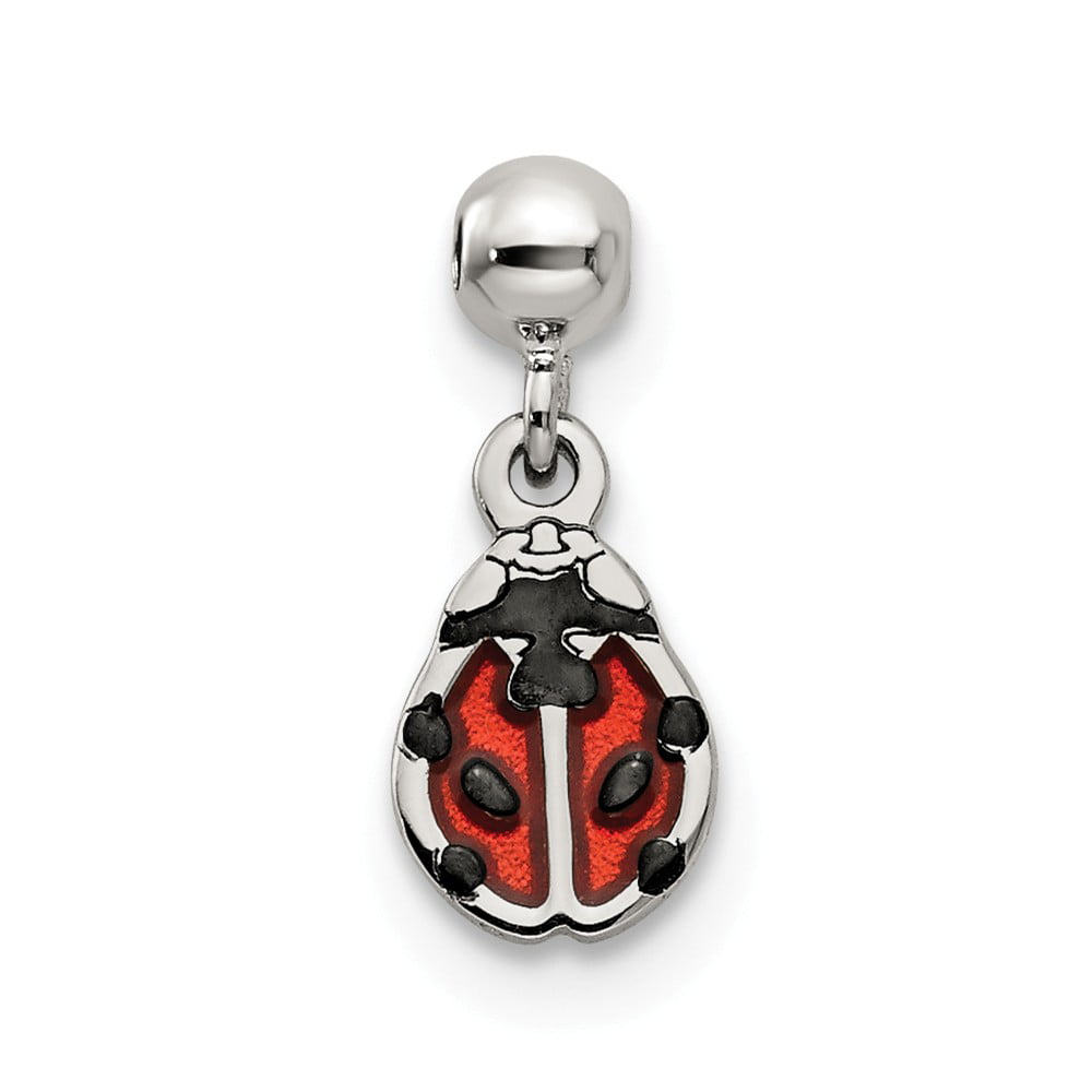 925 Sterling Silver White & Red Enamel Ladybug Baby Shoe CZ Charm Pendant 