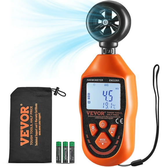 VEVOR Portable Anemometer, Temperature Range 14℉-113℉, Equipped with LED Backlit Display, Captures Wind Speed, Temperature, Air Volume, and Chill Factor, Ideal for Boating, Kite Surfing, Drone Pilo