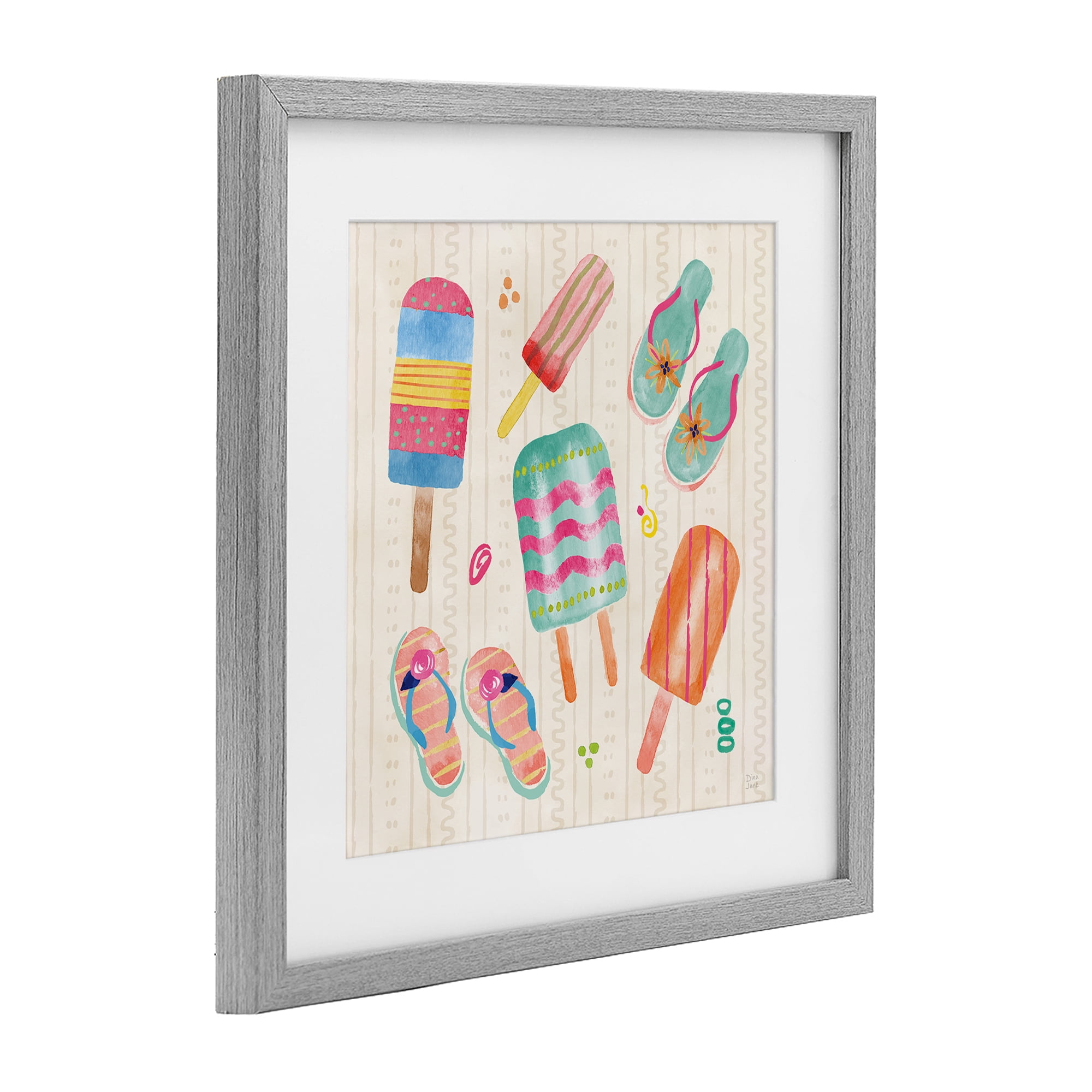 Stupell Industries Summer Popsicles & Sandals Gray Framed Print Under Glass, design by Dina June