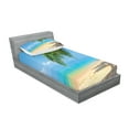 thumbnail image 2 of Landscape Fitted Sheet & Pillow Sham Set, Tropic Botanic Image with Coconut Palms near Ocean Sea Beach Photo, Decorative Printed 4 Piece Bedding Decor Set, Twin, Sky Blue Cream, by Ambesonne, 2 of 3