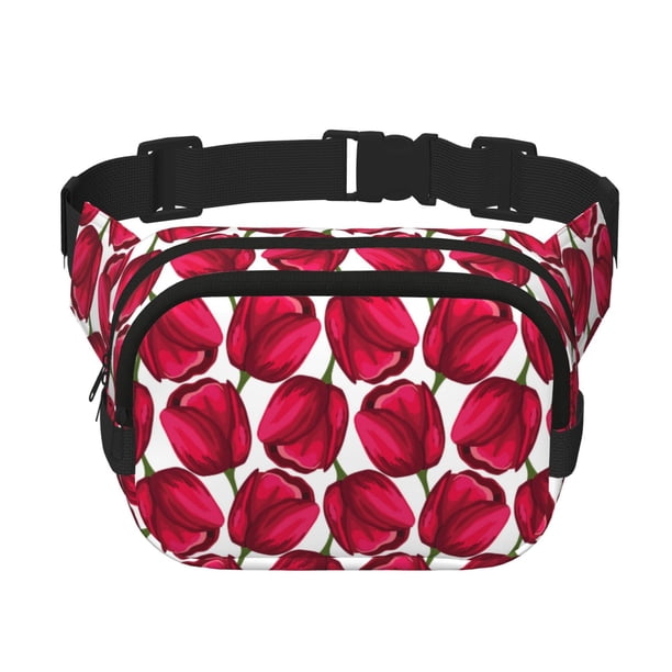Fotbe Tulips Flowers Cangurera Cuadrada con Estampado de Doble Capa, Bolsa de Cintura Ajustable Mini para Hombres y Mujeres