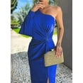thumbnail image 3 of Women'S One Shoulder Long Sleeve High Split Cocktail Wedding Party Maxi Dress  Blue S, 3 of 6