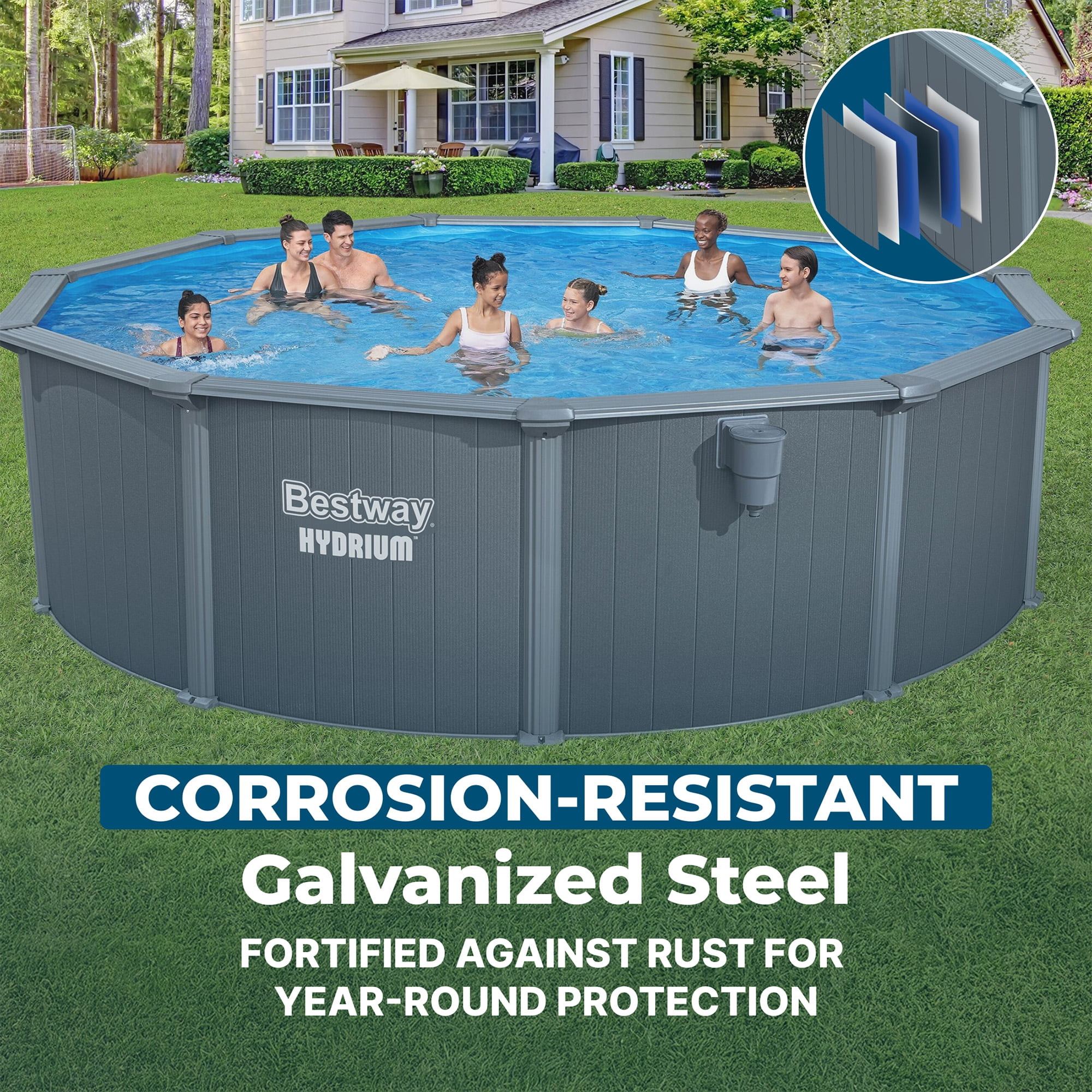 Bestway Hydrium 16' x 52" Steel Side Wall Above Ground Pool w/ Sand Pump & Accessories