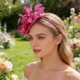 thumbnail image 2 of Hot Pink Fascinator Headband Vintage Flower Fascinator Hat for Women for Weddings Tea Party with Feathers Mesh Clip, 2 of 6