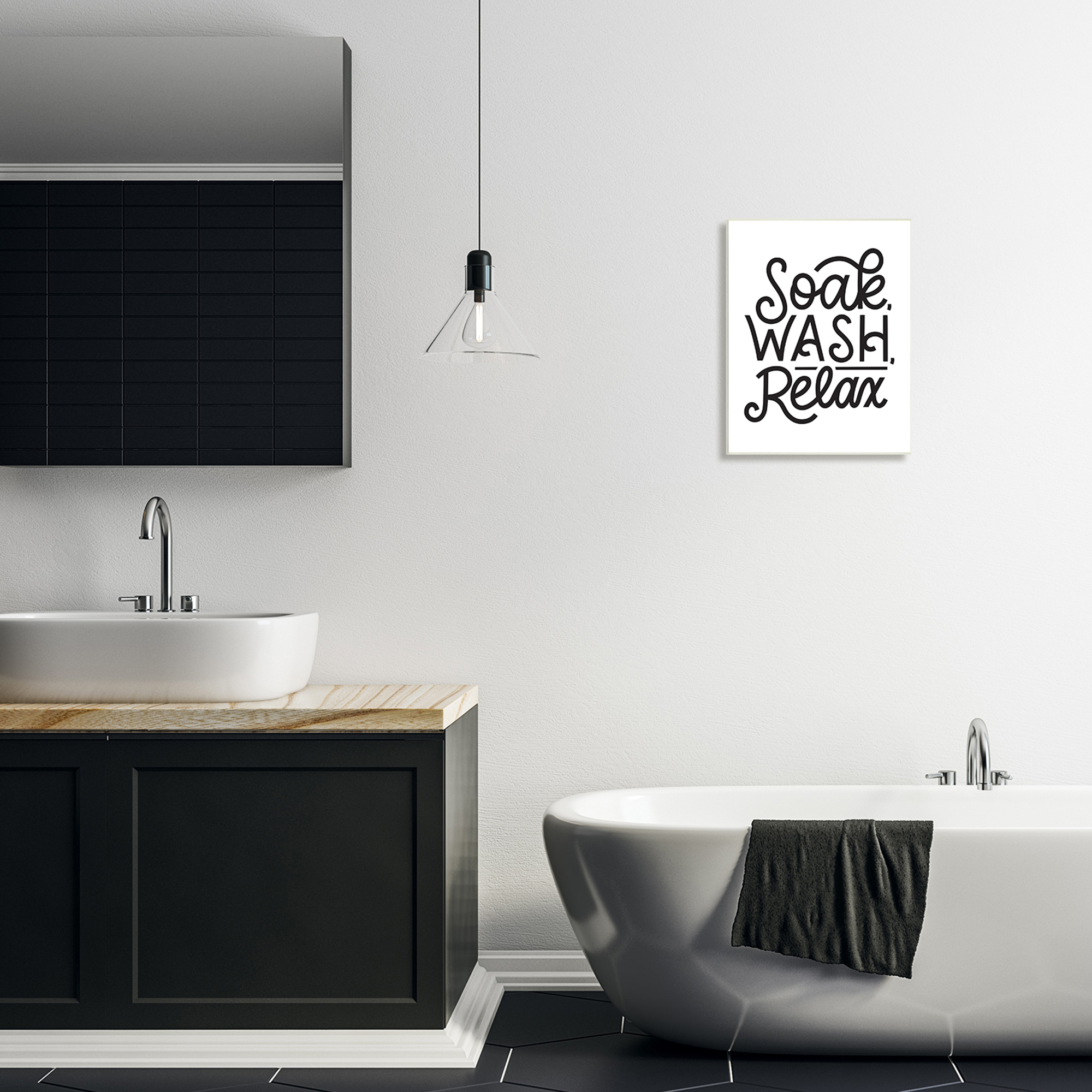 Stupell Industries Soak Relax Bathroom Bold Novelty Calligraphy Sign,13 x 19, Design by Jalynn Heerdt
