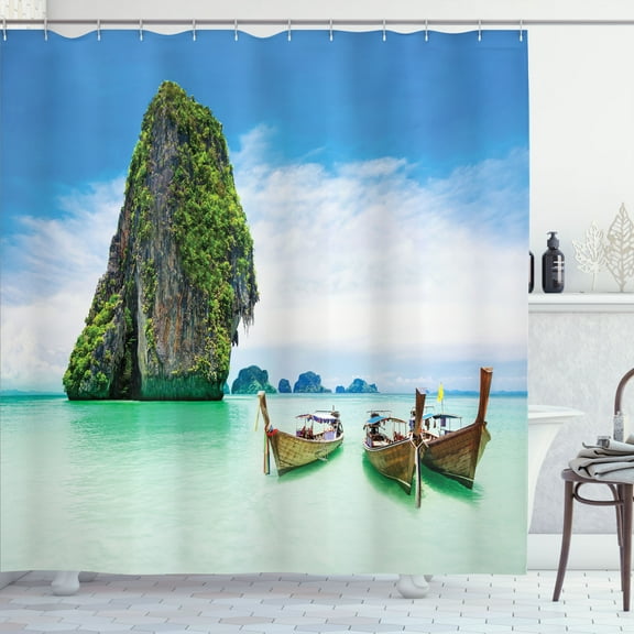 Ambesonne Island Shower Curtain, Rock in the Sea Coast, 69"Wx84"L, Multicolor