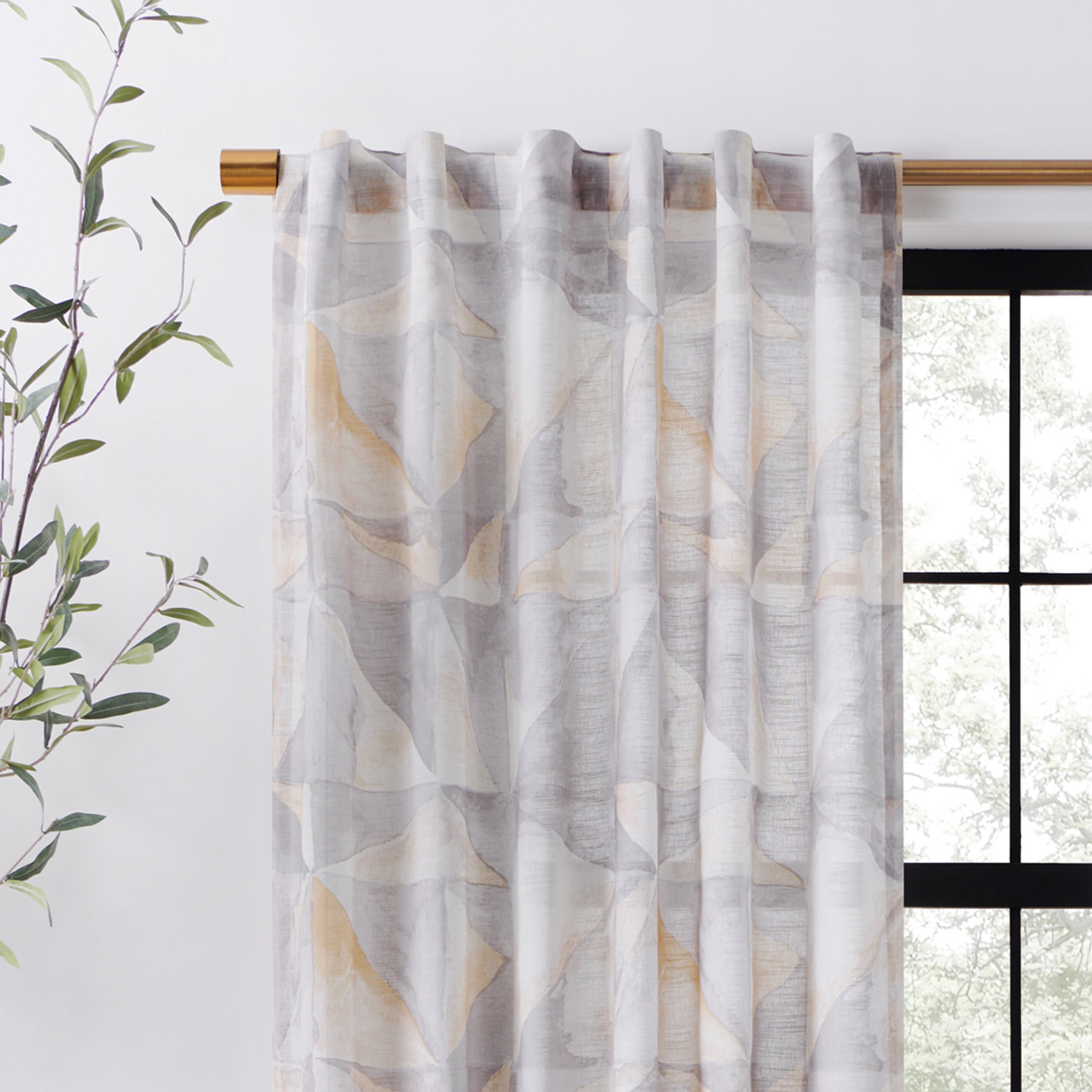 Rochelle Porter Prism Single Panel Curtain Poletop Rod Pocket, Cotton, Gray, Light Filtering, Adult, 50" W x 84" L