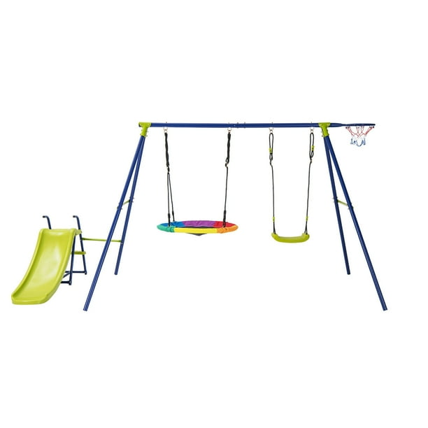 Gymax 4in1 Swing Set for Backyard HeavyDuty Metal Playset for 312 Years Old Kids