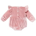 thumbnail image 2 of IBTOM CASTLE Infant Baby Girls Velvet Romper First Birthday Outfit Ruffles Long Sleeve Bodysuit Jumpsuit Christmas Fall Winter Clothes for Photo Shoot 6-12 Months Pink + Gold, 2 of 8