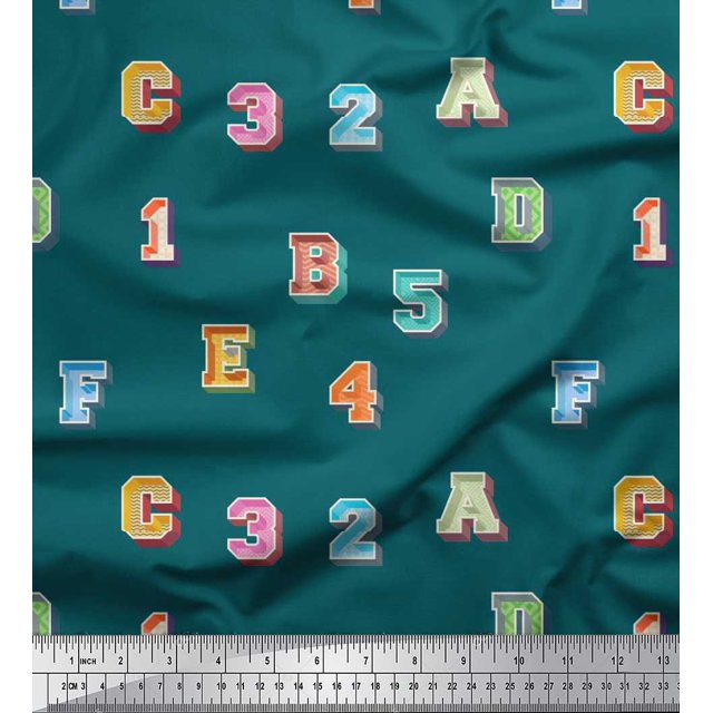 Soimoi Moss Georgette Fabric Numbers & Alphabets Text Print Fabric by Yard 42 Inch Wide