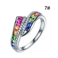 thumbnail image 4 of YYKihy Inlaid Diamond Rainbow Colored Gemstone Ring Finger Jewelry Birthday Proposal Gift Bridal Engagement Party Ring, 4 of 9