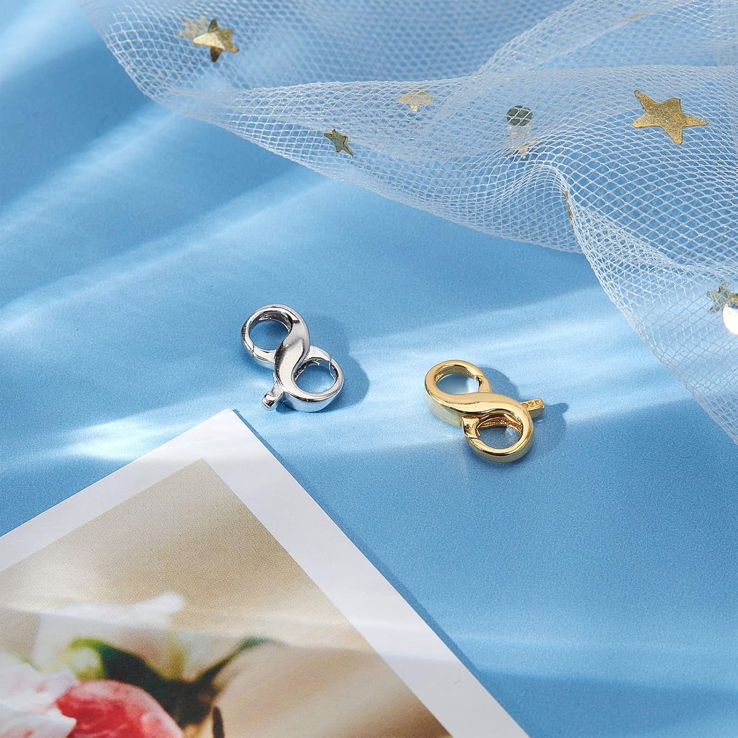 1 Box 2Pcs 925 Sterling Silver Lobster Clasp Double Lobster Clasps Infinity Clasp Number 8 Bracelet Extender Necklace Shortener Clasp for Jewelry Making Findings Women Adults DIY Crafts