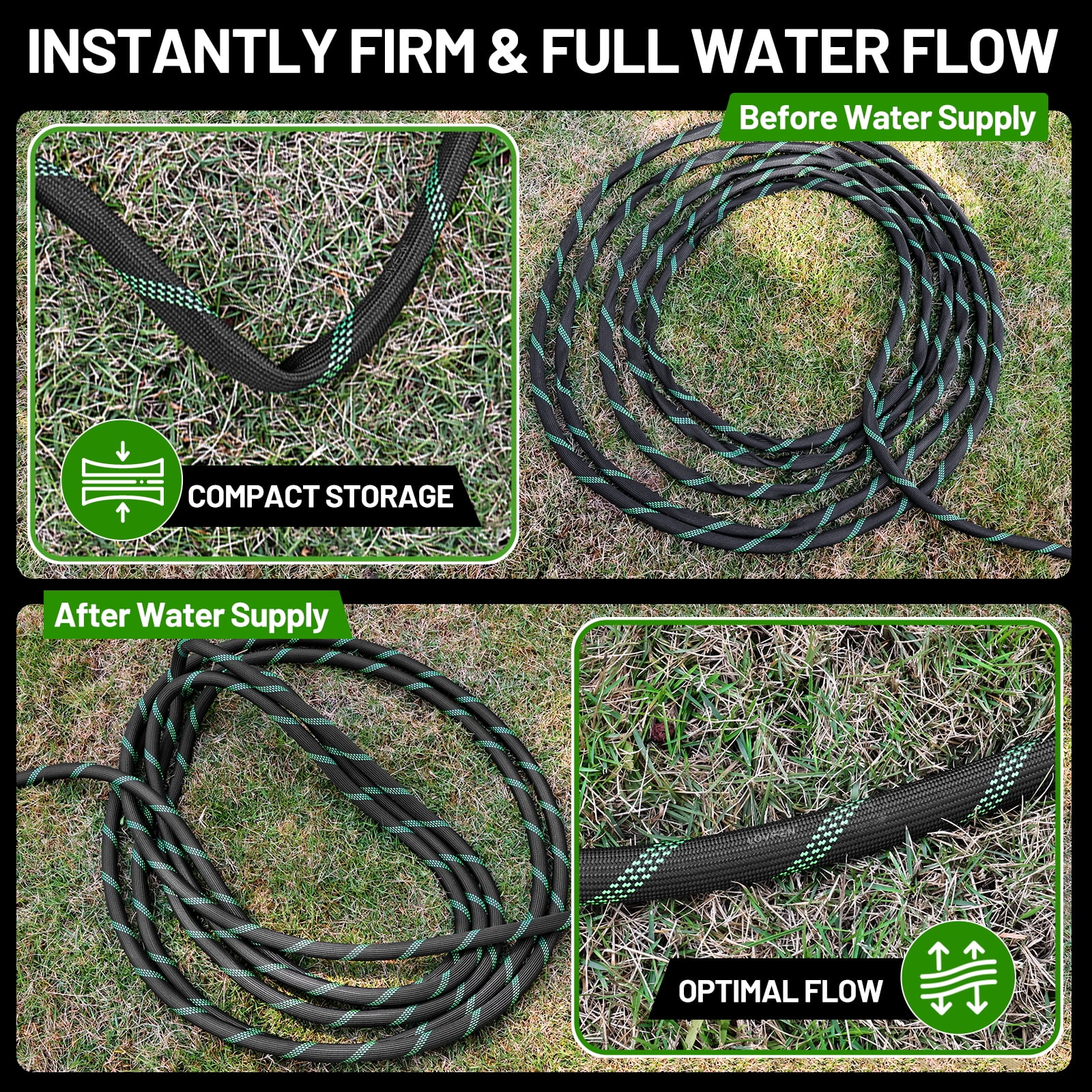 LOVFEN 150 ft Garden Hose,Non-Expanding Kink Free Flexible Water Hose with 10-Pattern Spray Nozzle, Lightweight Hose Pipe, Leak Proof, 3/4" Swivel Connectors, Super Fabric, Portable Storage Strap