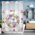 thumbnail image 6 of Happy Easter Flowers No Hooks Shower Curtain with Snap-in Liner Floral Ring Pink Daisy Tulips Color Eggs Wood Grain Shower Curtains for Bathroom, Waterproof, Easy Install, Washable 72"x96", 6 of 9