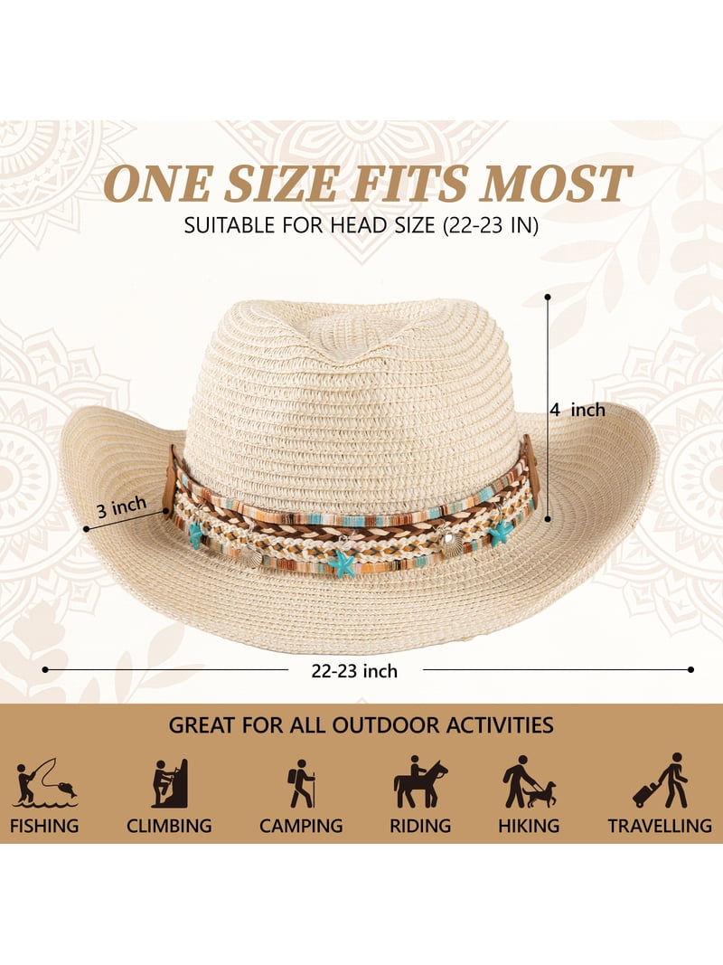 COOPLUS Cowboy Hat for Women Adjustable Wide Brim Boho  display picture 1