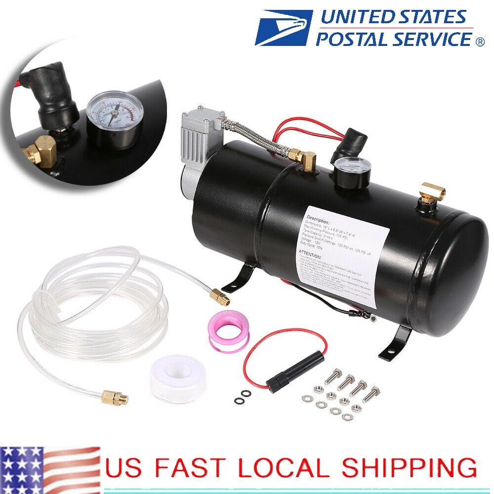 150PSI DC 12V TRUCK PICKUP ON BOARD AIR HORN AIR COMPRESSOR LITER TANK