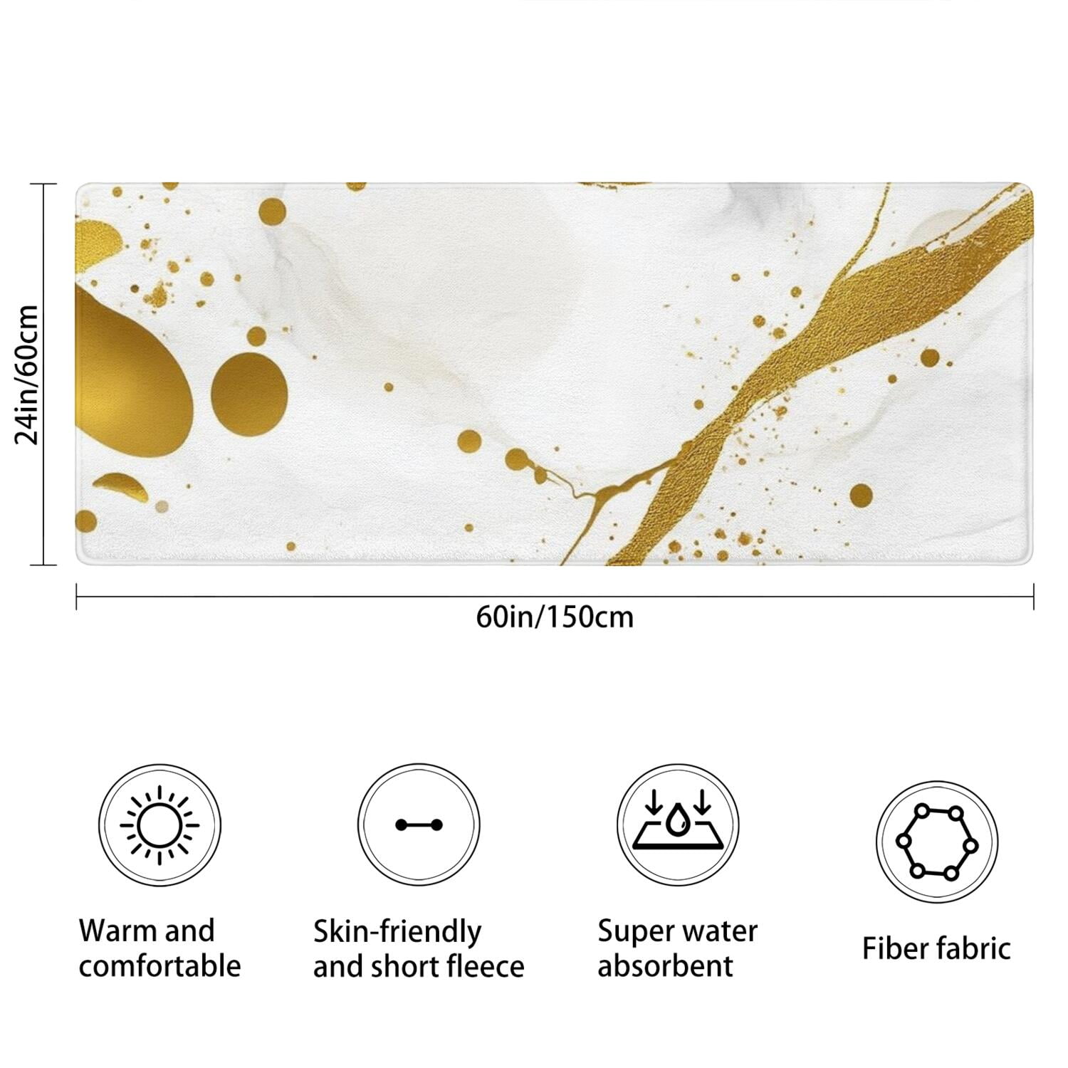 White Gold Marble Pattern Bathroom Rugs Mat,Non Slip Microfiber Bathroom Rug,Rubber Backing,Soft Bathroom Mats for Bathroom Floor,Tub and Shower,60x24in(150x60cm)