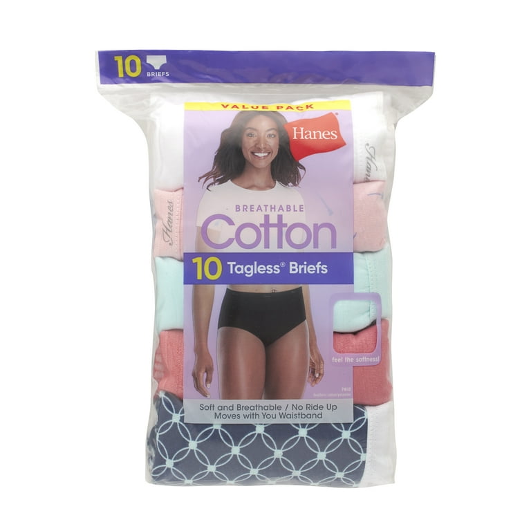 Hanes Women's Breathable Hi-Cut Cotton Underwear, 10-Pack, Sizes 6 (M) - 10  (3XL) 