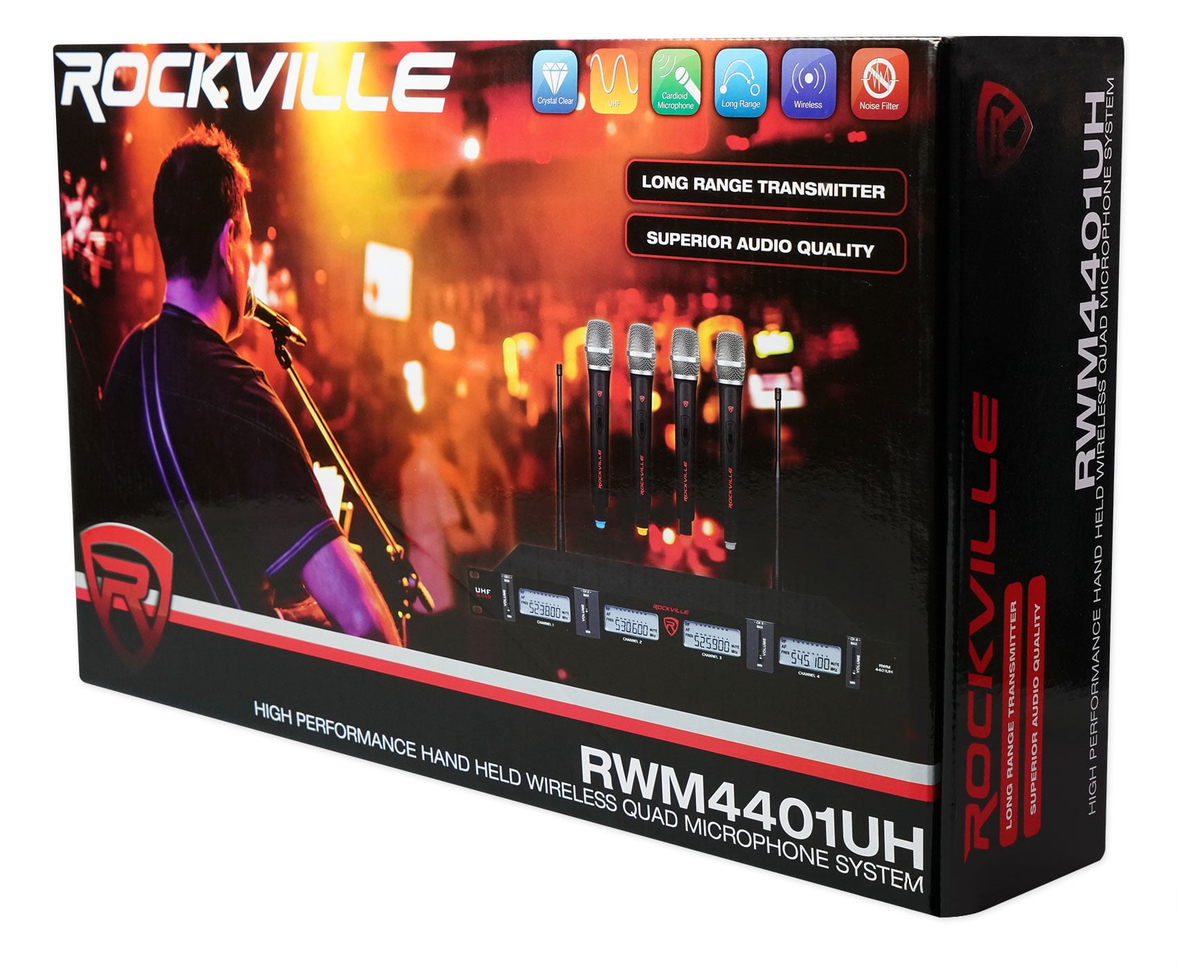 Rockville RWM4401UH QUAD UHF 4 Wireless HandHeld Microphone System w/LCD Display