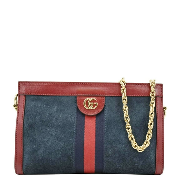 Pre-Owned GUCCI Ophidia Small Suede Chain Shoulder Bag Denim Blue 503877