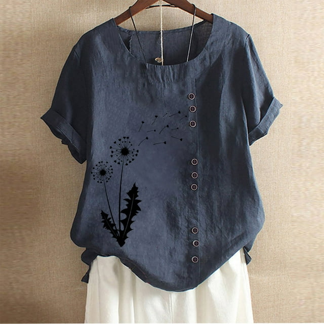 Aqestyerly T-Shirt d'Été à Manches Courtes pour Femme, Décontracté, Imprimé Floral, Col Rond, Blouse Ample, Chemise Confortable pour Tous les Jours, Haut HWRETIE