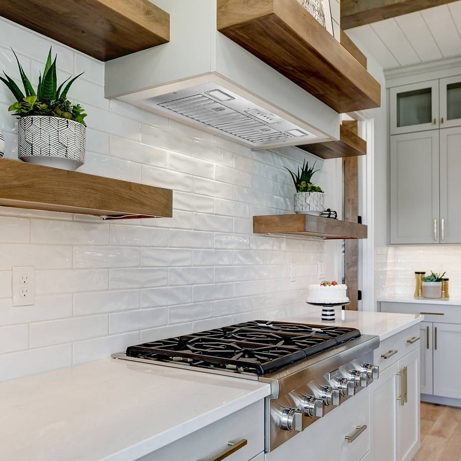 Range Hood Insert 30 Inch, 600 CFM Built-in Kitchen Hood with 3 Speeds, Ultra-Quiet Stainless Steel Ducted Vent Hood Insert with LED Lights and Dishwasher Safe Filters, Cool White