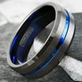thumbnail image 5 of Tungsten Carbide Rings for Men Wedding Bands for Him 8mm Gunmetal Deep Grey Blue Line, 5 of 7