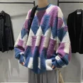 thumbnail image 2 of Suéter de punto para hombre, cuello redondo, cuello redondo, empalme, corte holgado, estilo Harajuku, novedad, sudadera de manga larga, prendas de punto, 2 of 5