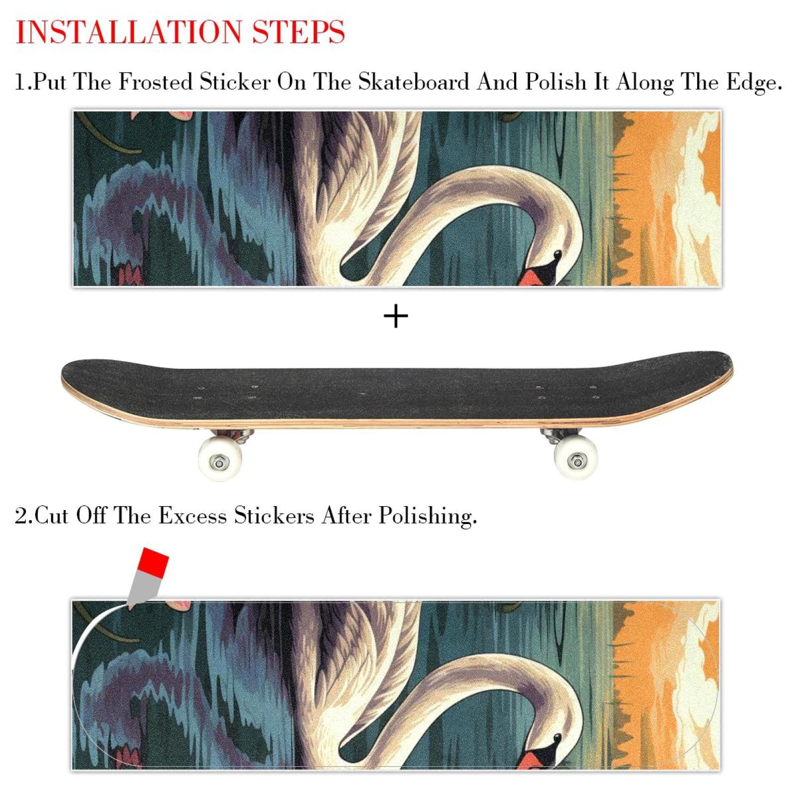 Swan Skateboard Grip Tape Stickers Pack of Two, Emery Surface PVC Backing, 8.8x32.6in/22.4x83cm