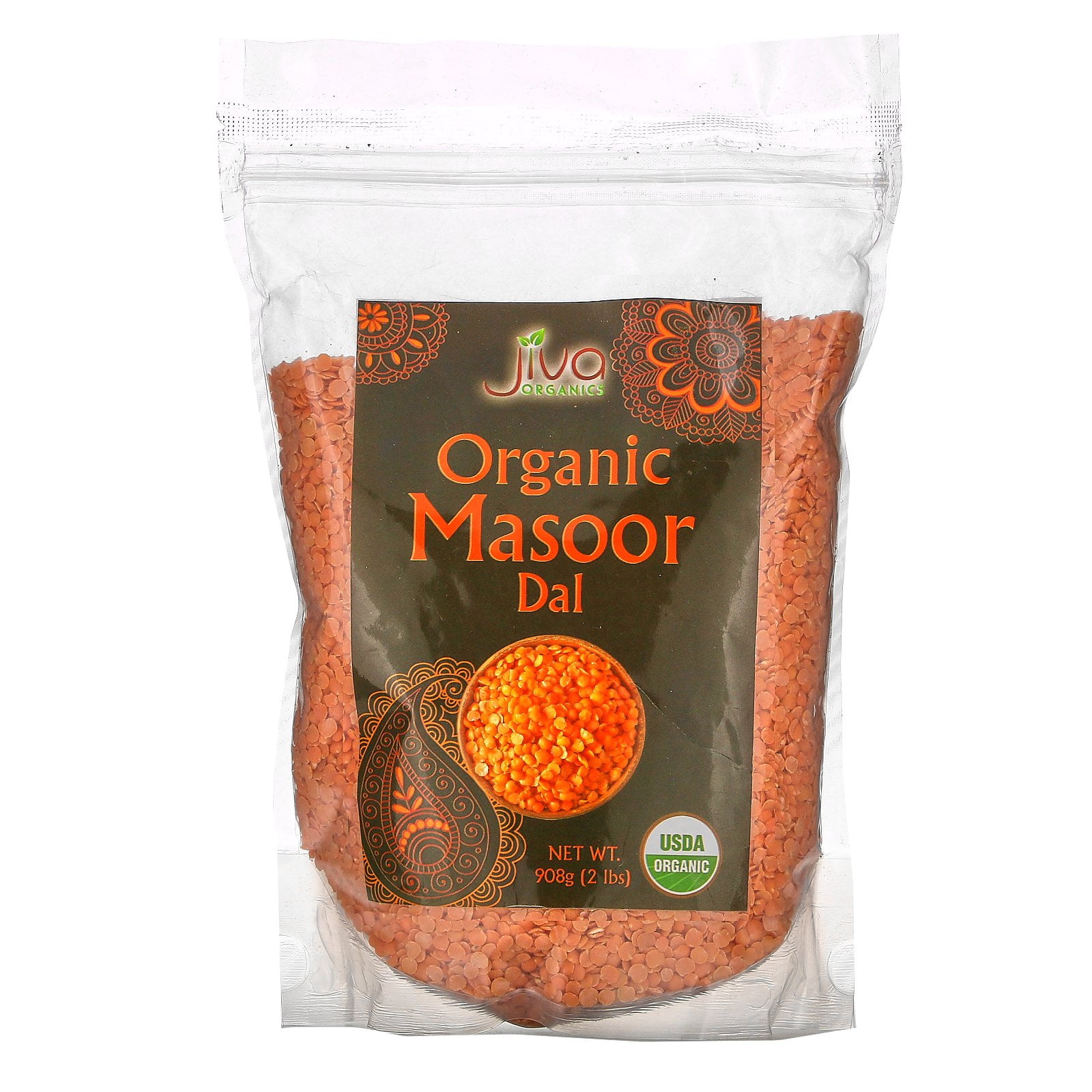 Jiva Organics Organic Masoor Dal Red Lentils, Split, 2 Lb